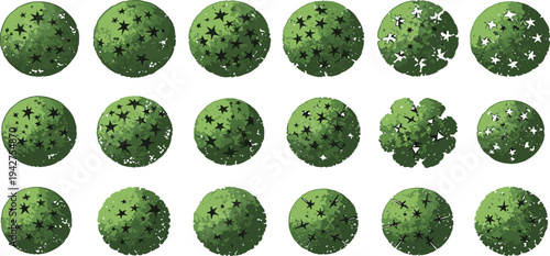 Top view green tree canopy vector set isolated on white background for landscape map design forest park planning illustration