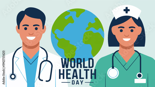 Medical professionals celebrating world health day with a global health awareness theme