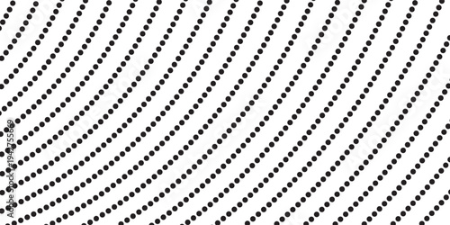 Black dot pattern forming abstract curved perspective surface.