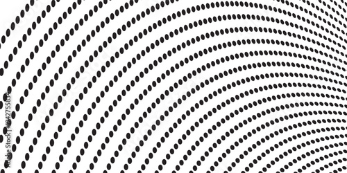 Black dot pattern forming abstract curved perspective surface.