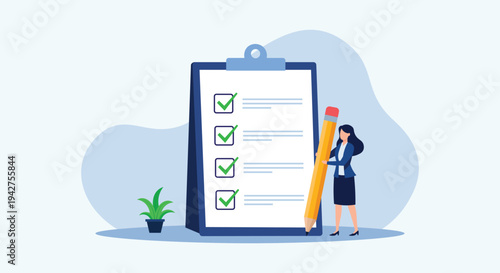 Business Checklist and Task Management with Clipboard – Project Planning Flat Vector Illustration
