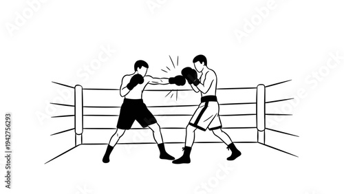 Silhouette of boxers sparring in boxing ring with punch effects