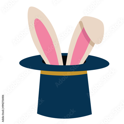 A magician's top hat with rabbit ears sticking out of it. Flat vector illustration isolated on a white background