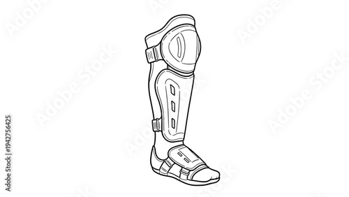 Black line art of knee and shin guard for sports protection