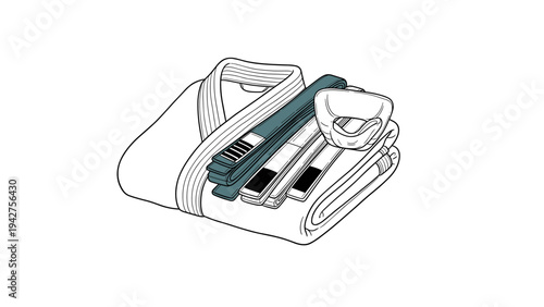 Minimalist spa essentials: robe, towels, and relaxation accessories in linear design