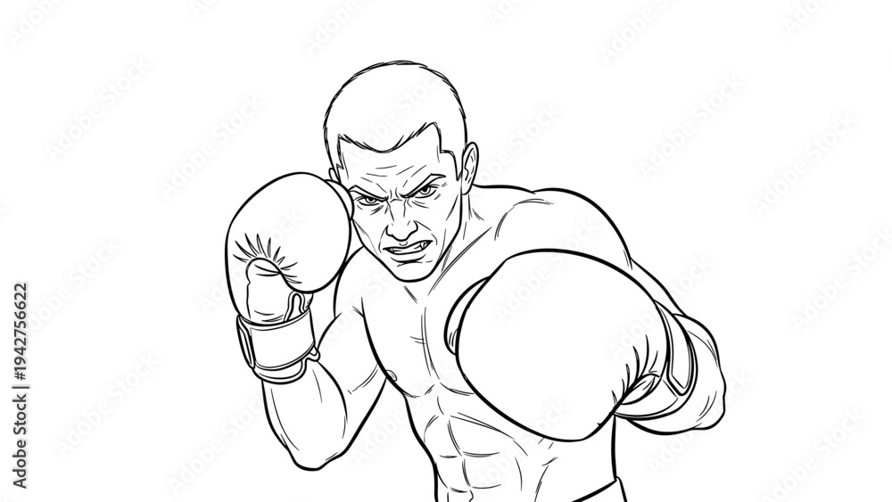 Obraz premium Dynamic linear artwork of a determined boxer in fighting stance