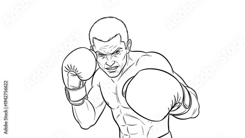 Dynamic linear artwork of a determined boxer in fighting stance