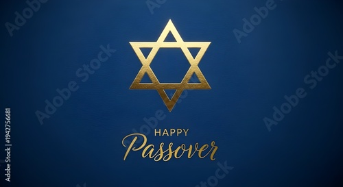Golden Star of David Happy Passover Greeting Card on Blue Background