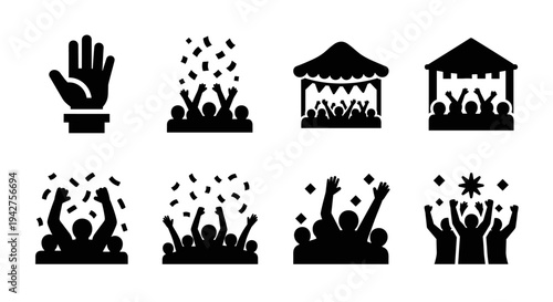 Silhouette icons of party celebrations and festive gatherings