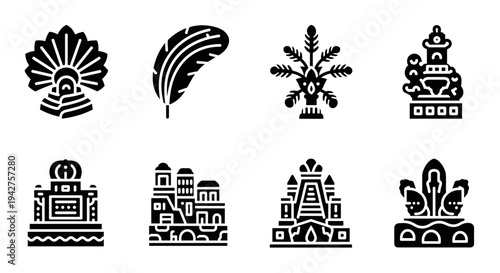 Ancient mesoamerican symbols in flat glyph style