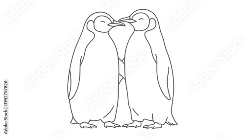 Affectionate Penguin Duo: Depicting two penguins sharing a moment of intimacy and connection, this minimalist illustration evokes a sense of tenderness and companionship.