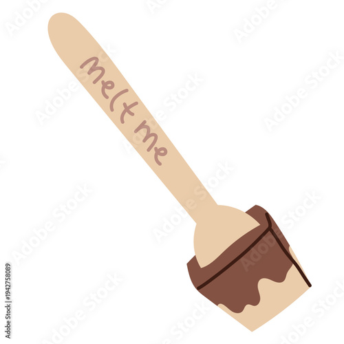 Chocolate stick spoon for coffee, hot cocoa. Hand drawn vector illustrations