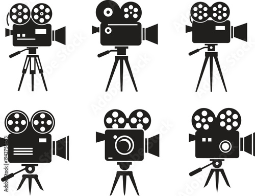 Vintage film cameras collection set icon