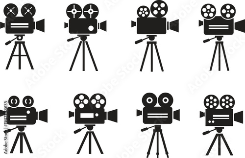 Retro movie camera icon set