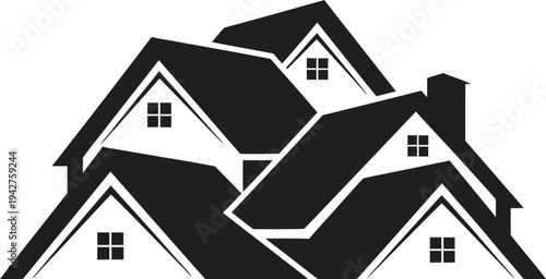 Abstract overlapping black house roofs icon