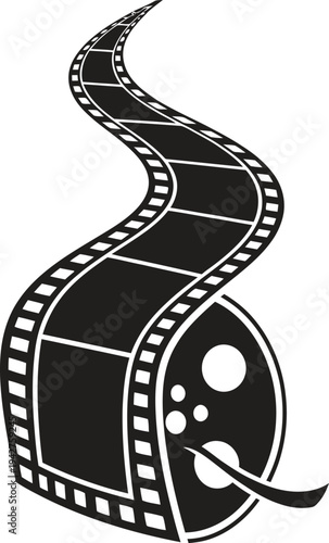 Twisting film reel with flowing film strip icon