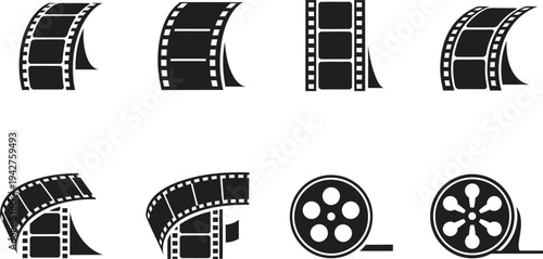 Various black film strip and reel icons