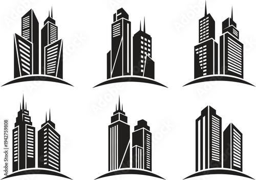 Set of modern city building icons