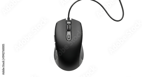 Black wired computer mouse on plain surface