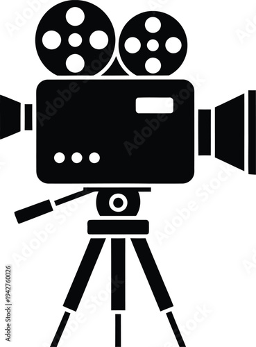 Vintage film camera icon on tripod