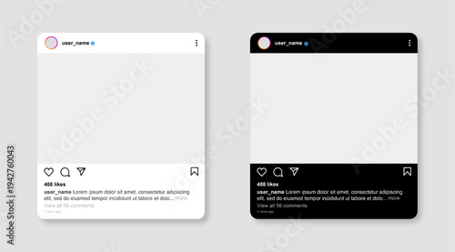 Instragram frame template with light and dark theme. Landscape instagram post template. Instagram screen social network mockup.