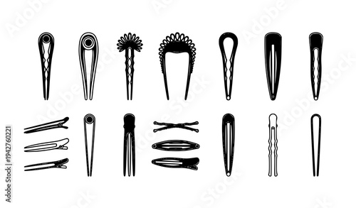 
Hairpin icon vector set with bobby pins and hair clip symbols isolated on white background