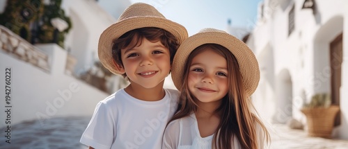 Wallpaper Mural Stylish Children in Matching Beige and White Outfits Torontodigital.ca