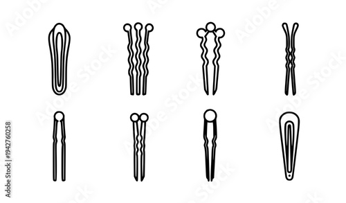 
Minimal hairpin icon vector collection with hairstyling pins and clips isolated on white background