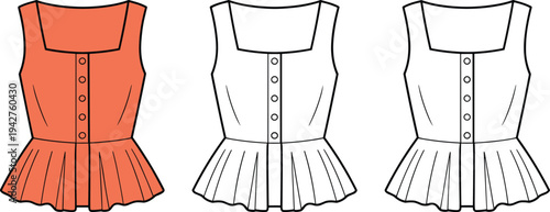 Three dress with buttons and pleated skirts in orange and white