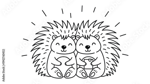 Cuddling Hedgehog Companions: Two adorable hedgehog figures, brimming with joy and affection, snuggle together in an embrace of companionship, radiating happiness and friendship.