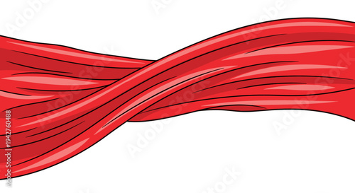 Red fabric twist with flowing motion on white background