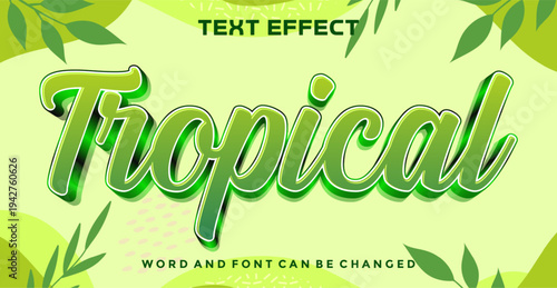 Tropical 3D Text Effect with Green Glossy Gradient and Nature Leaves Background