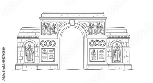 Historic architectural line art of monumental arc