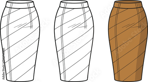Three of a brown vase with diagonal lines and one colored vase outline