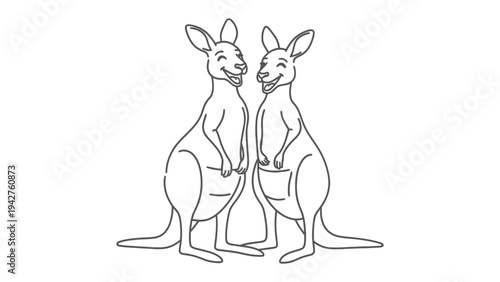 Friendly Kangaroo Duo: Two cheerful kangaroos stand side-by-side, their joyful smiles radiating happiness, creating a playful and endearing scene. 