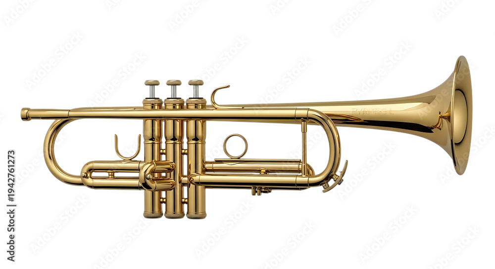 Obraz premium Golden trumpet instrument closeup shiny brass music