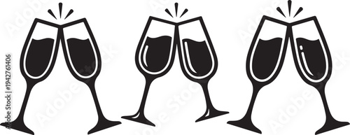 Clinking wine glasses in a celebratory toast together happily