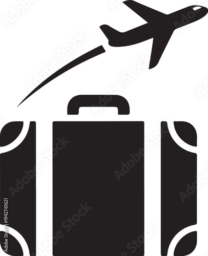 Travel and transportation concept with airplane and suitcase icon