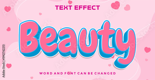 Beauty 3D Text Effect with Pink and Blue Bubble Style on Heart Background
