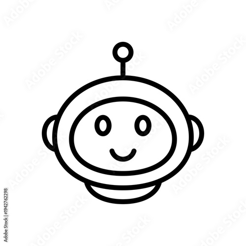Chatbot thin line icon. AI virtual assistant. Chat bot smart robot communication symbol. Black outline vector sign.