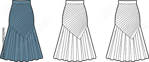 Three skirts with pleated in blue and white color variations fashion 1