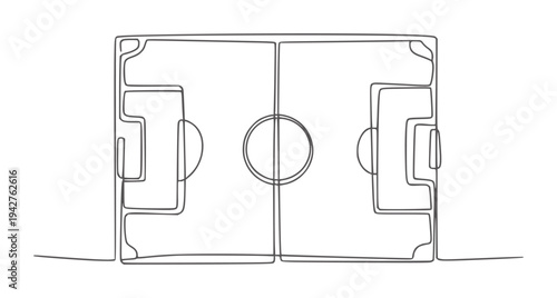 Minimalist single line of a soccer field from above football sport game