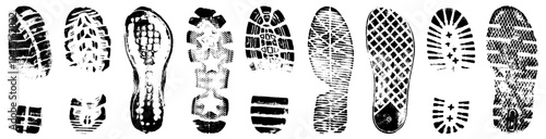 Footprint silhouette vector illustration. Shoe sole imprint. Traces left by the shoe tread