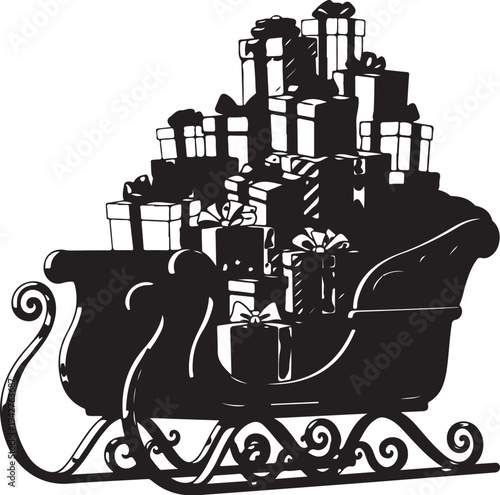 Christmas Sleigh Loaded with Gifts and Presents Silhouette Illustration