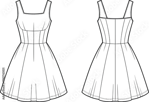 Two simple line of a dress with straps and gathered waist line simple skirt