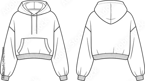 White hoodie with drawstrings and pockets front and back view clothing