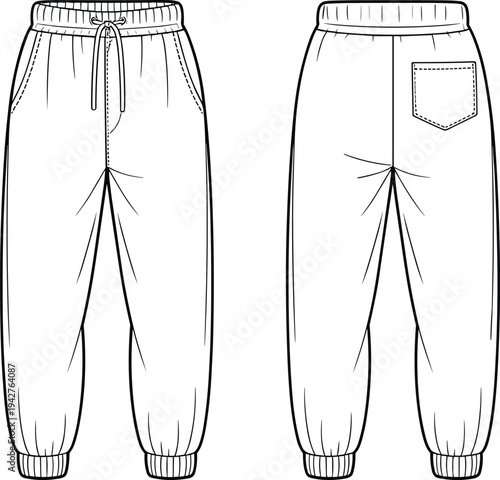 White pants with drawstring waist and side slits front and back pockets on right side