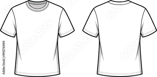 White t- shirt front and back view with short sleeves and round neckline t-shirt clothing 3 apparel