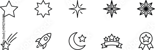A collection of star and award icons in black and white