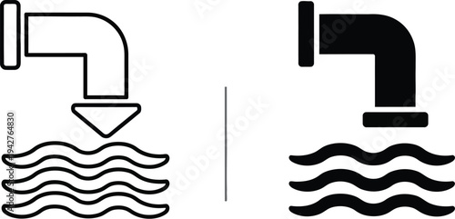 Pipe pouring liquid into waves, waste water or industrial sewage being released. 